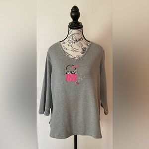 QUACKER FACTORY V Neck Bejeweled 3/4 Sleeve Top Large